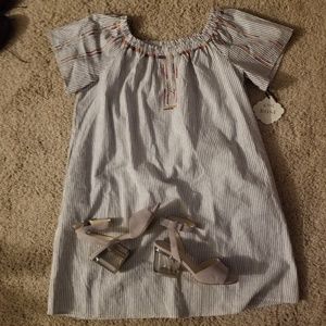 Blue and White Striped Peasant Dress